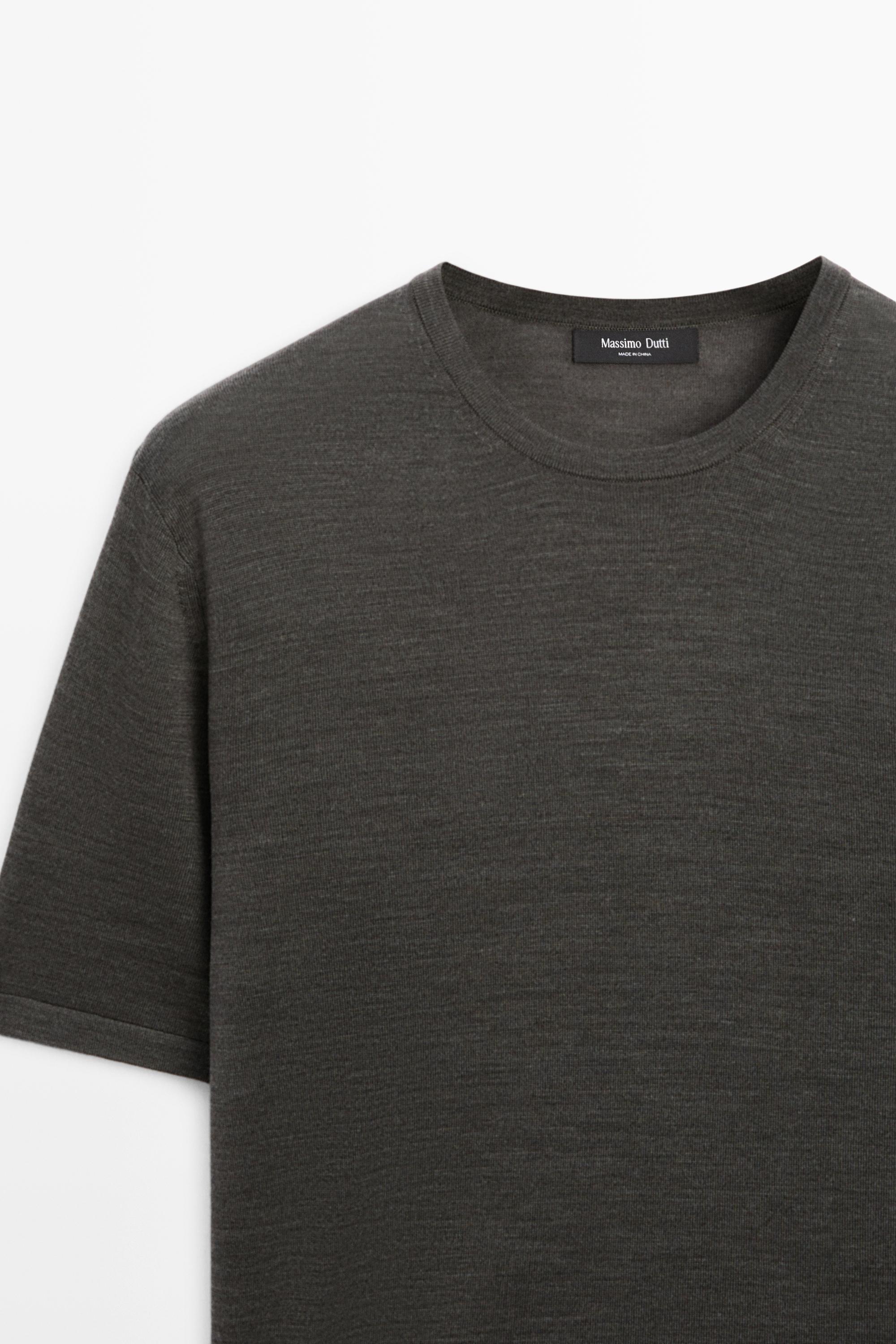 Wool-blend short-sleeve knit sweater